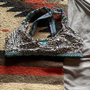 Title Nine Teal and Black Patterned Swim Top